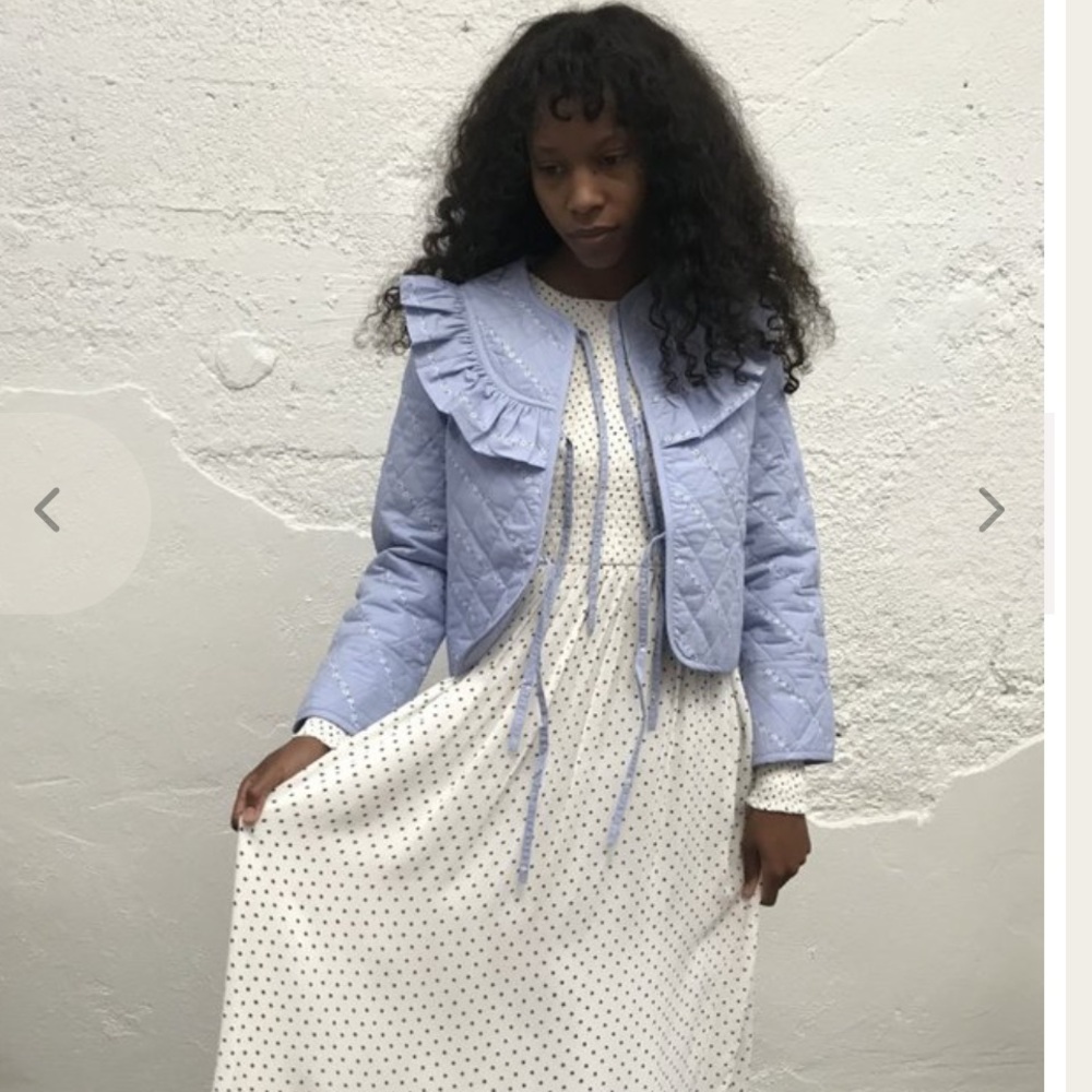 Ganni FAULKNER JACKET - SERENITY BLUE $250.00 spring quilted bow casual classic - Picture 7 of 11